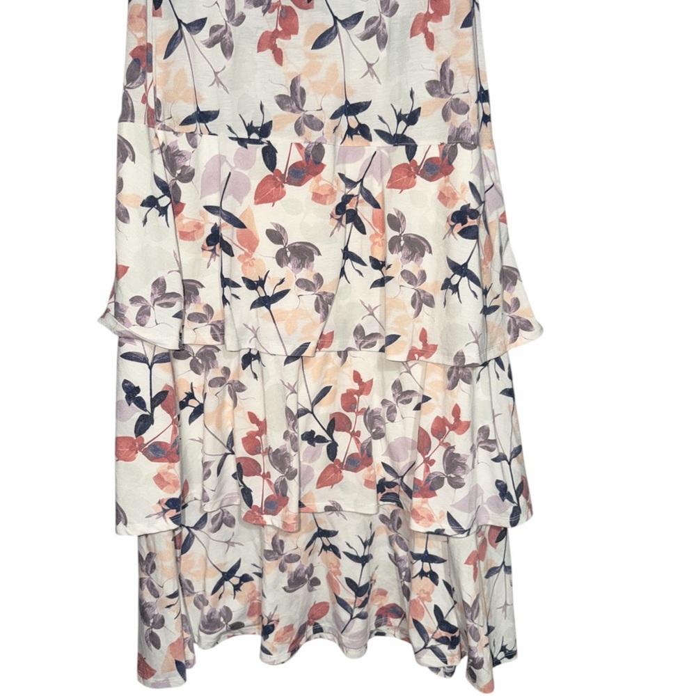 Cato Floral Tiered Skirt - Cream, Pink, Purple